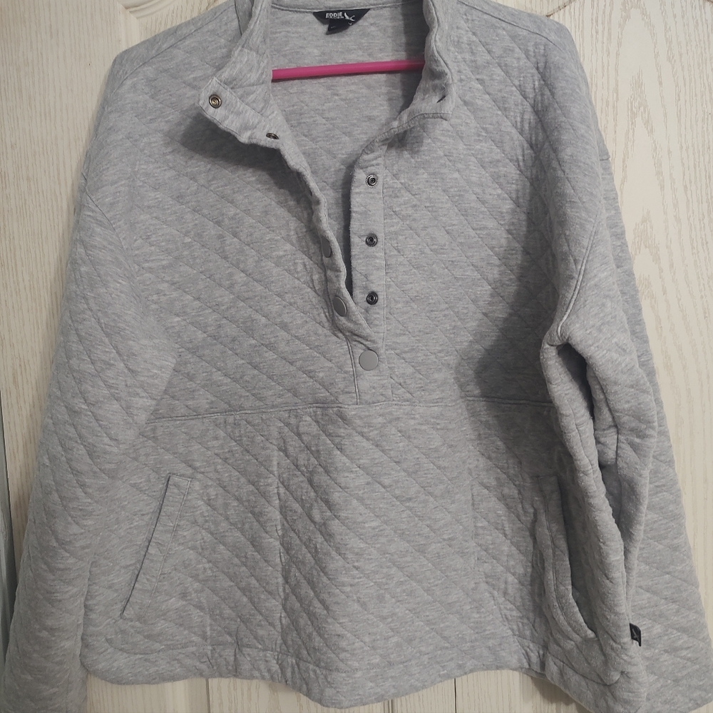 Eddie Bauer Womens Gray Quilted Snap Pullover Sweater XXL Pockets Mock Neck NWOT